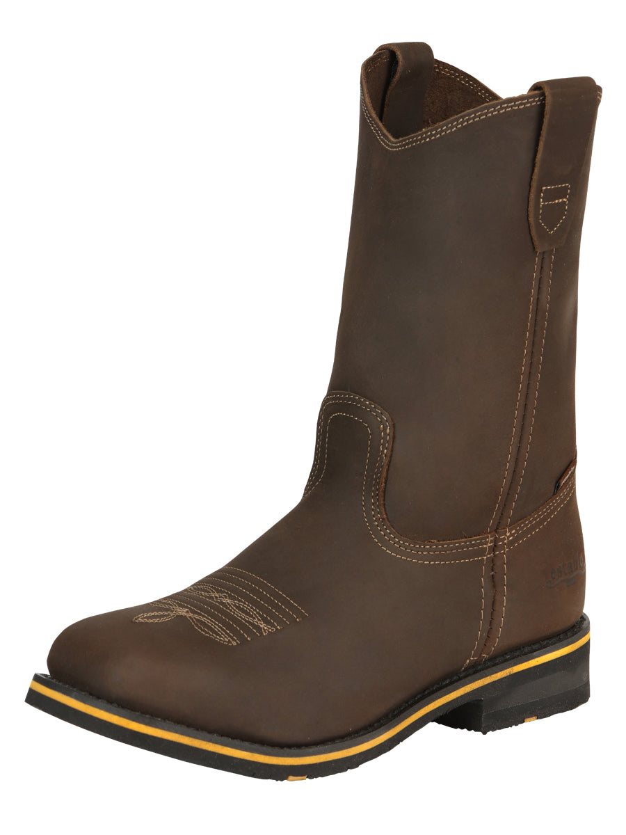 Establo Men’s Rodeo Boot - Crazy Leather Tan with Steel Toe 41544