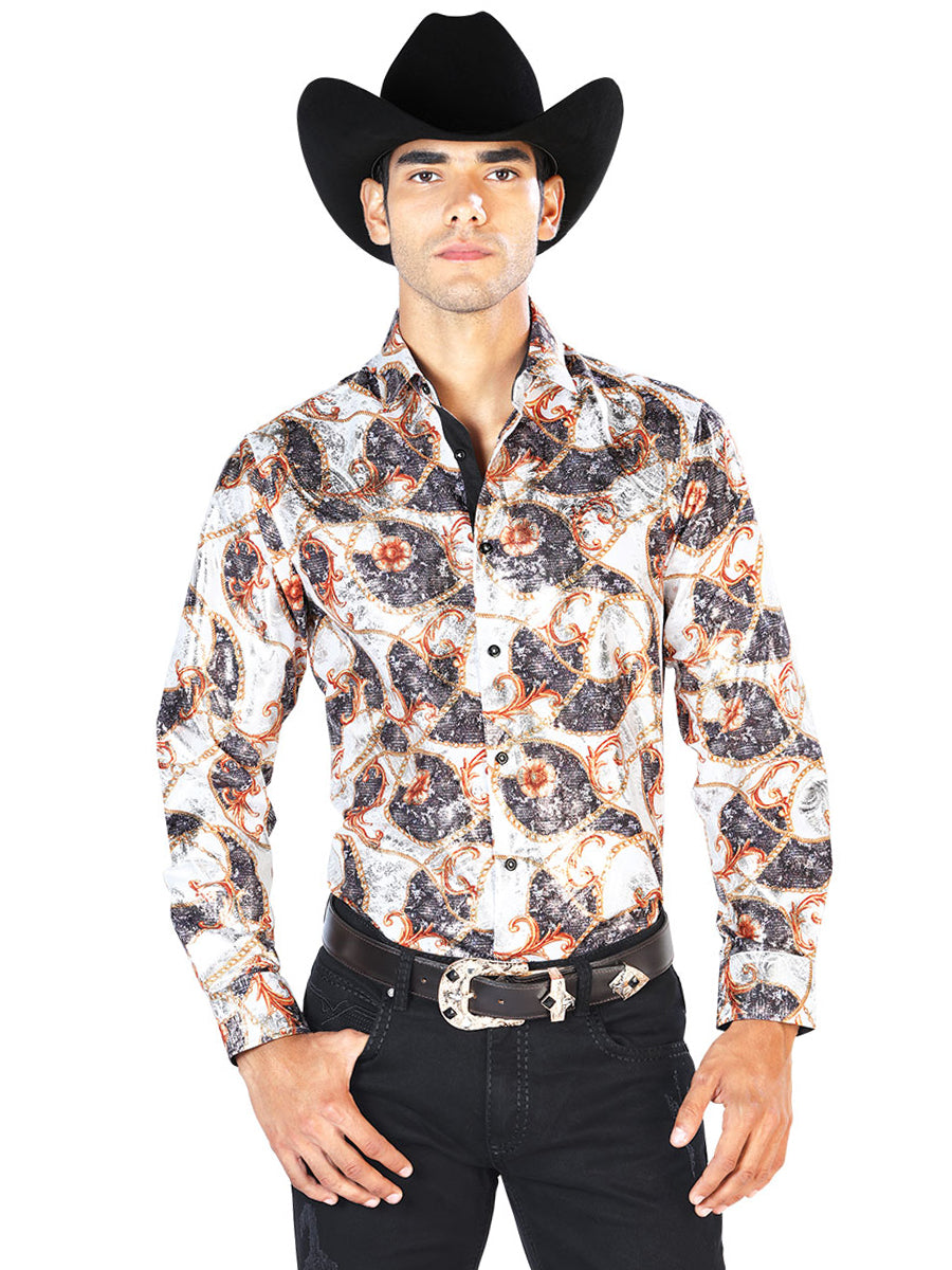 Off White And Gold Casual Long Sleeve Shirt 43566
