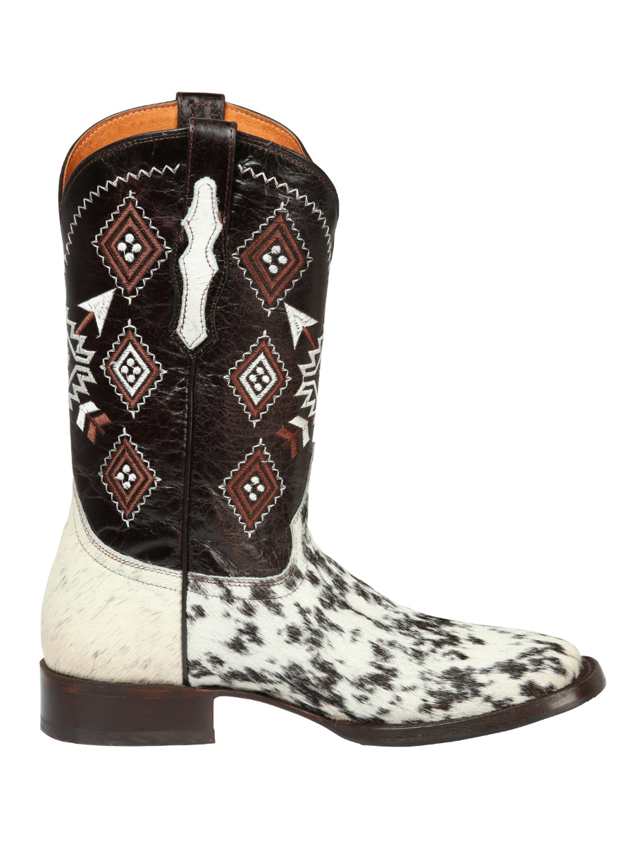 El General Men’s Rodeo Boot - White & Brown Crazy Cowhide Leather 44862