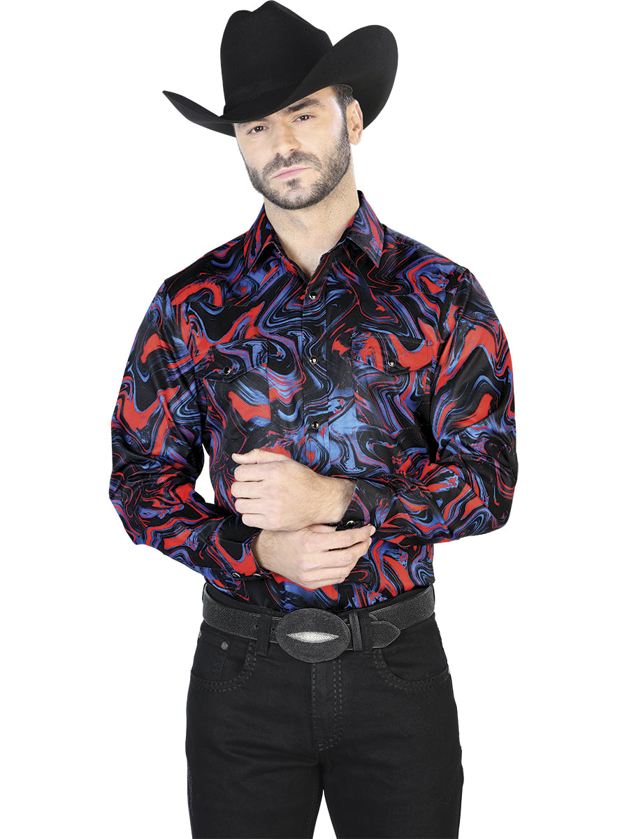 Blue And Red Casual Long Sleeve Shirt 44080