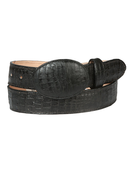 El General Men’s Cowboy Belt Imitation Caiman Belly Leather - Black  44675