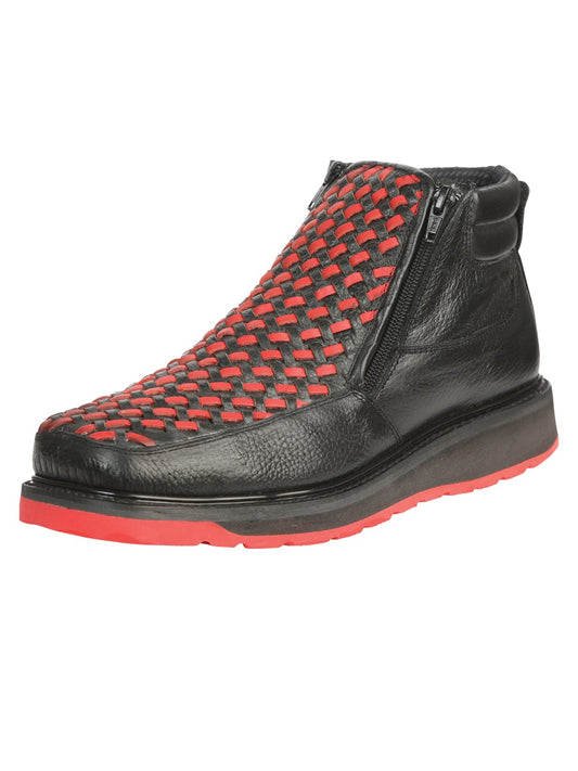El General Men’s Ankle Boots with Zipper - Black/Red Petatillo  Leather 45402